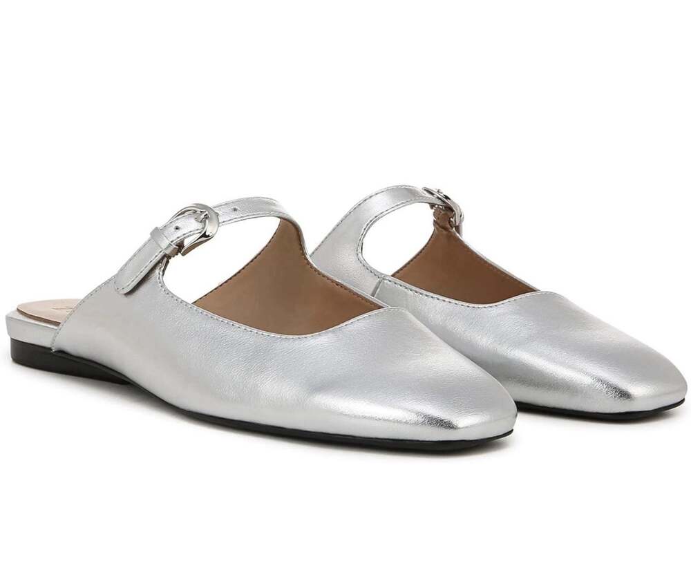 Naturalizer Shoes Apple Mary Jane Mule Silver Metallic 10W Wide NWOB